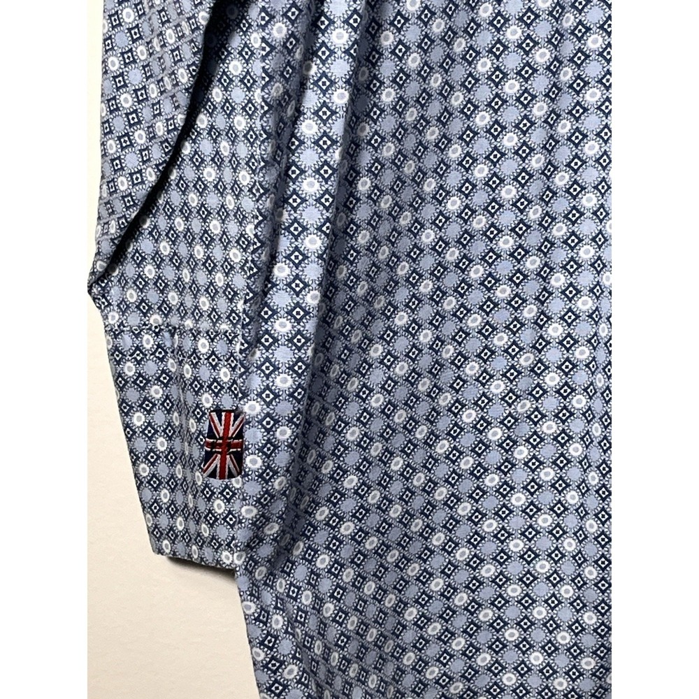 English Laundry Men's XL Stretch Shirt Blue Geometric Print Button Down - Picture 6 of 10